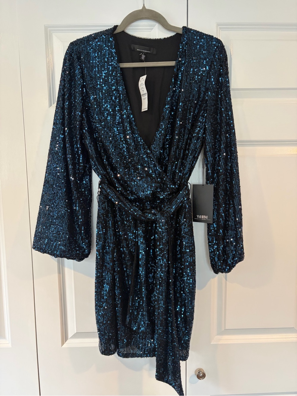 NWT White House Black Market Navy Sequin Wrap Dress for Women